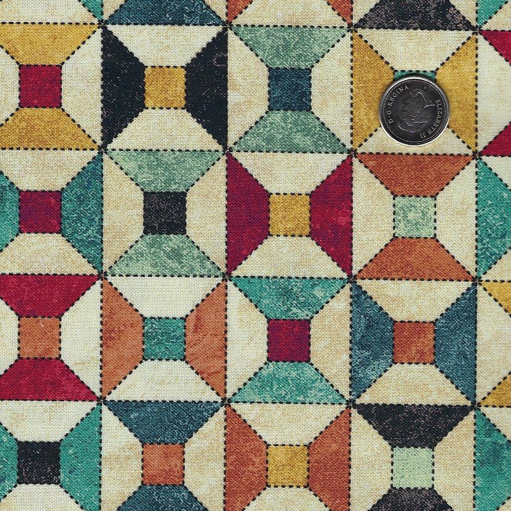 Stonehenge Stitchin' by Deborah Edwards for Northcott - Background Beige Bobin Quilt