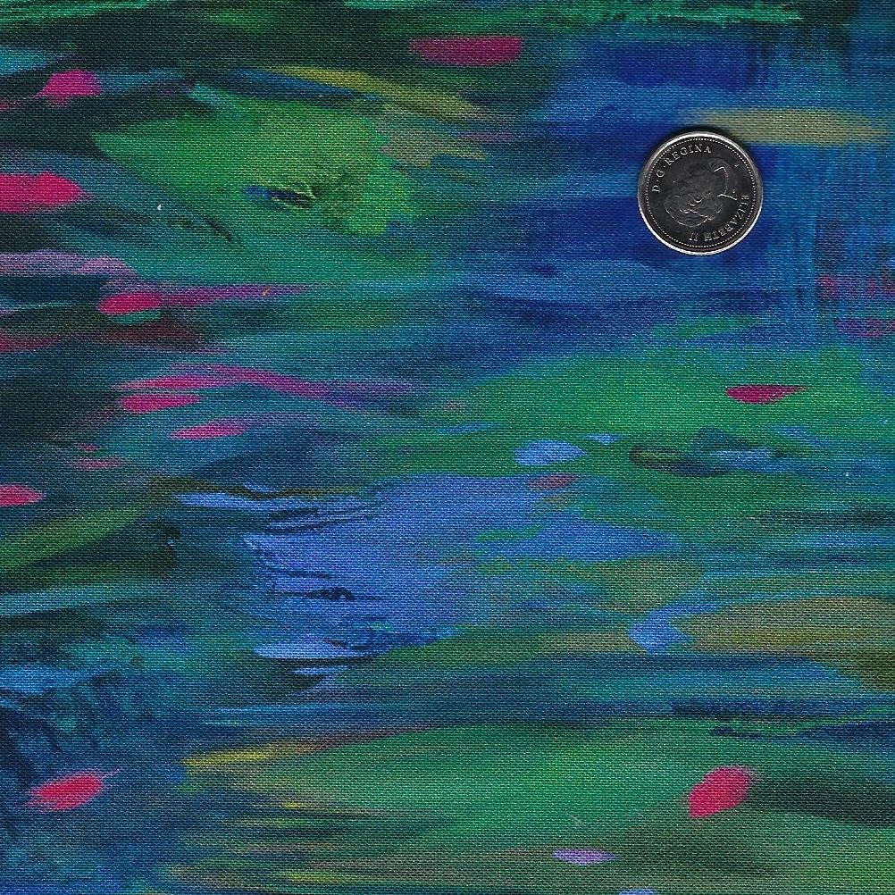 Lotus by Tim Parker for Northcott - Background Dark Green Large Brushstrokes