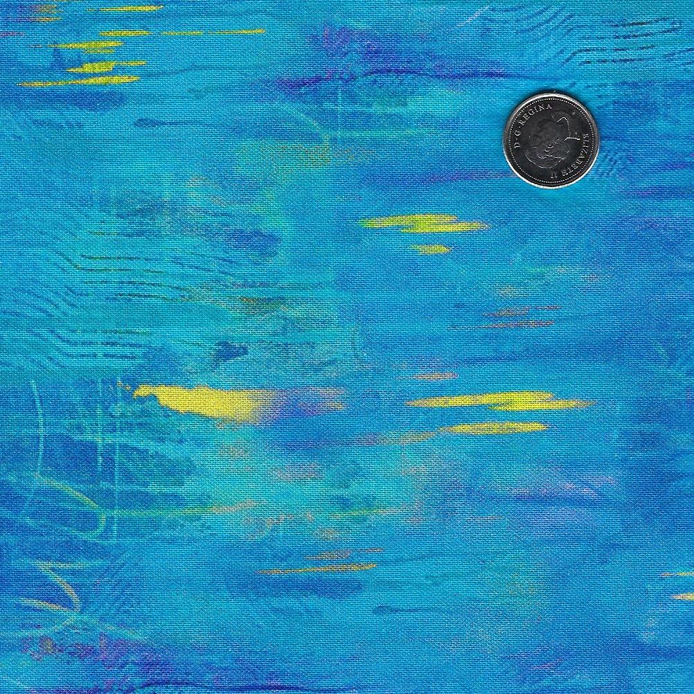 Lotus by Tim Parker for Northcott - Background Blue Small Brushstrokes