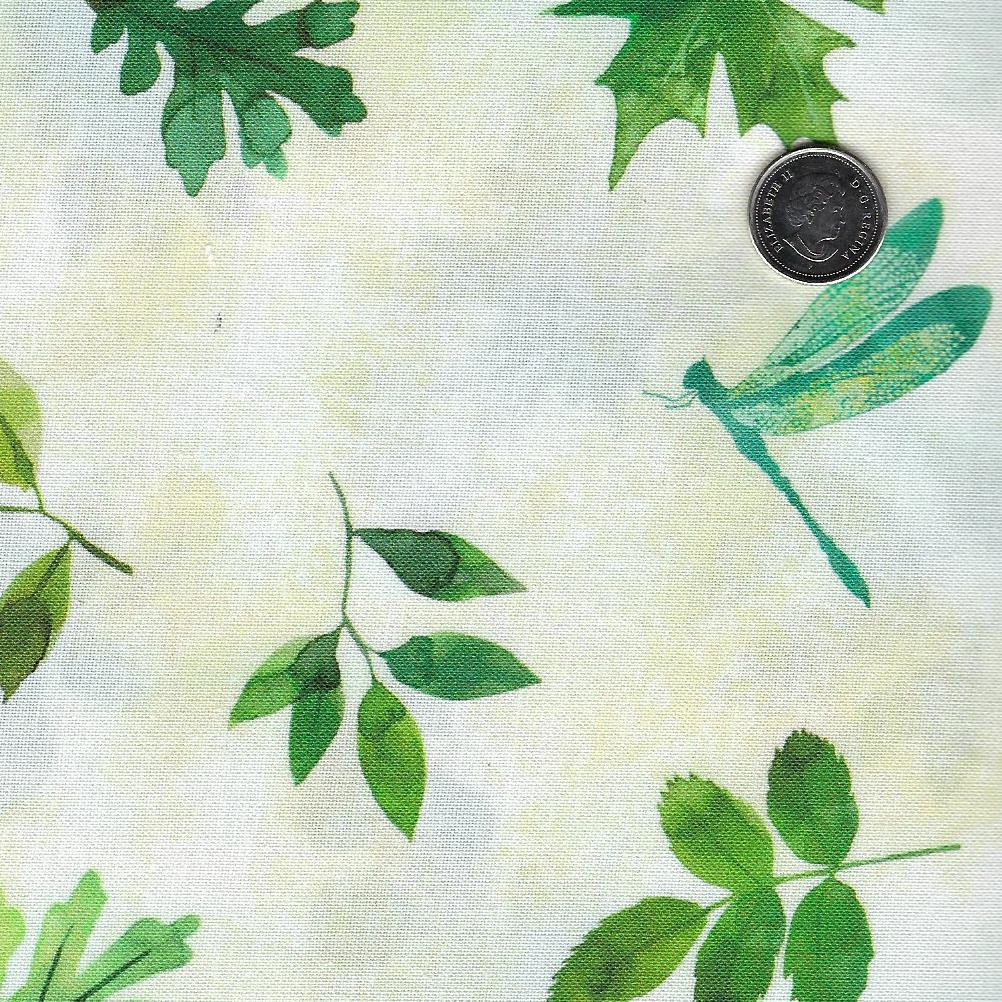 Luscious by Northcott - Background Cream Leaves & Dragonflies