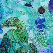 Charger l'image dans la galerie, Coral Reef par Deborah Edwards and Melanie Samra pour Northcott - Background Turquoise Turtle &amp; Fish
