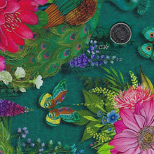 Charger l'image dans la galerie, Wild Garden par Nicole Tamarin pour White Owl Textiles - Background Teal Peacocks and Flowers
