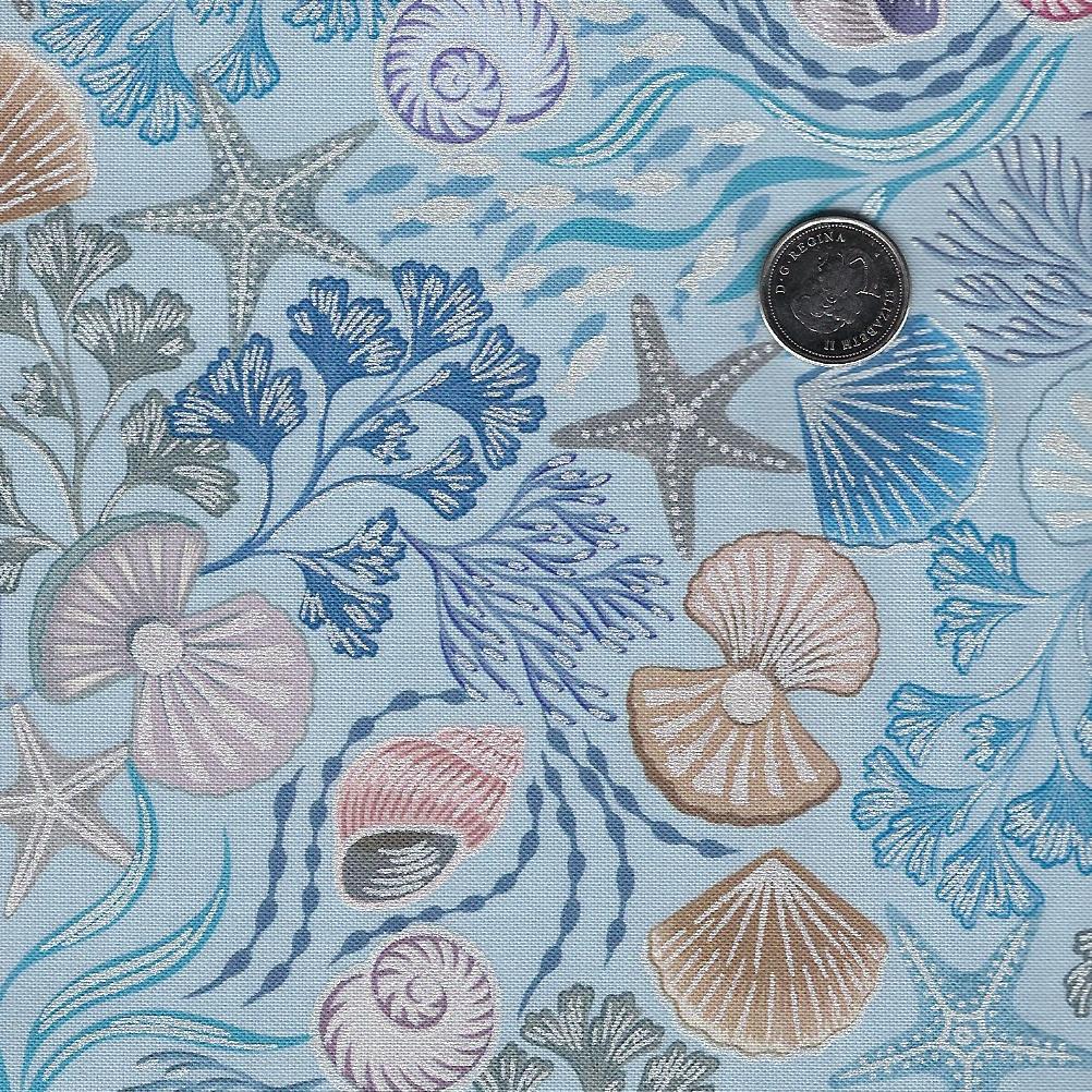 Ocean Pearls by Lewis and Irene - Background Light Blue Shells and Pea ...