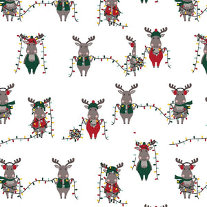 Holid'eh Season by Andie Hanna for Robert Kaufman - Background White Moose Lights