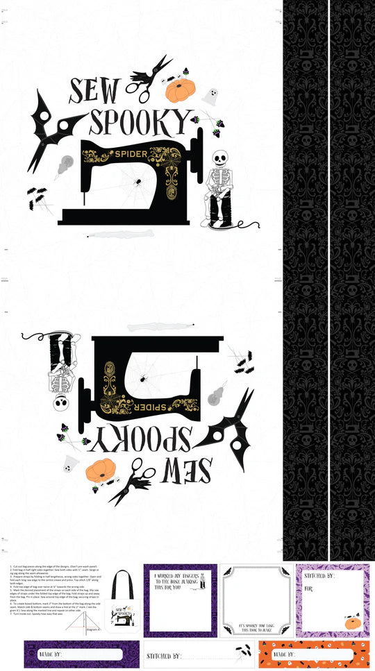 Mr. Bones Sews by Kimberlee Peers-Moore for Figo Fabrics - Background White Spooky Tote Canvas Panel