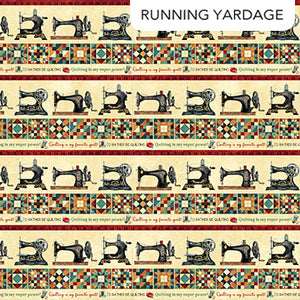 Stonehenge Stitchin' by Deborah Edwards for Northcott - Border Print Background Beige