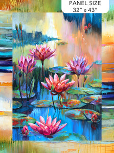 Lotus by Tim Parker for Northcott - Background Dark Blue Lotus Panel