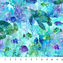 Charger l'image dans la galerie, Coral Reef par Deborah Edwards and Melanie Samra pour Northcott - Background Turquoise Turtle &amp; Fish
