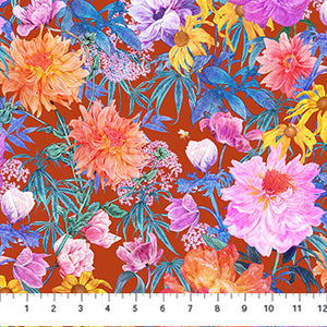 Margo by Adriana Picker for Figo Fabrics - Background Rust Garden Party