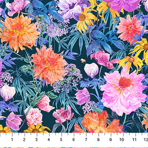 Margo by Adriana Picker for Figo Fabrics - Background Teal Garden Party