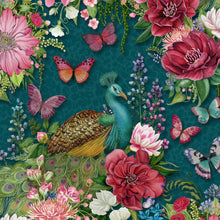 Charger l'image dans la galerie, Wild Garden par Nicole Tamarin pour White Owl Textiles - Background Teal Peacocks and Flowers
