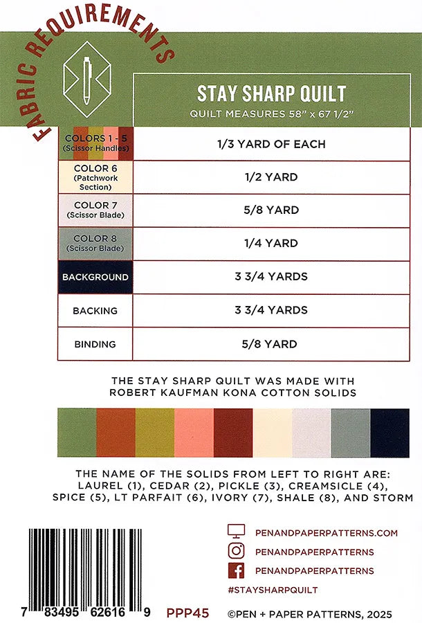 Stay Sharp by Pen and Paper Patterns – Mad Moody Quilting Fabrics