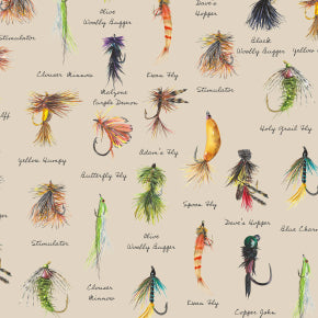 Daily Catch by Tracy Moad for RJR Fabrics - Background Khaki Will's Lures