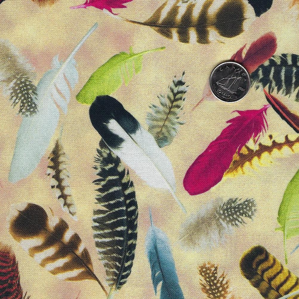 Hummingbird Garden par QT Fabrics - Background Tan Feathers