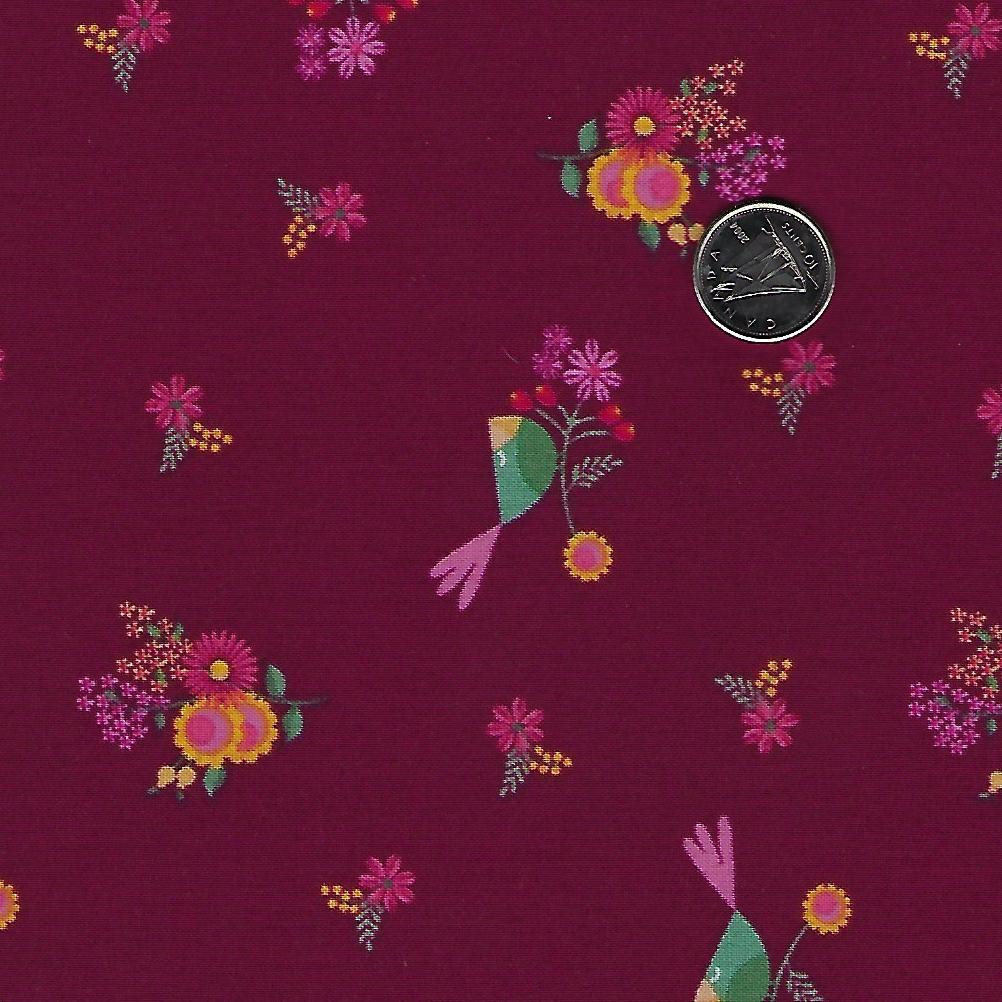 Rosewood par meags & me pour Clothworks - Wine Petite Birds and Flowers