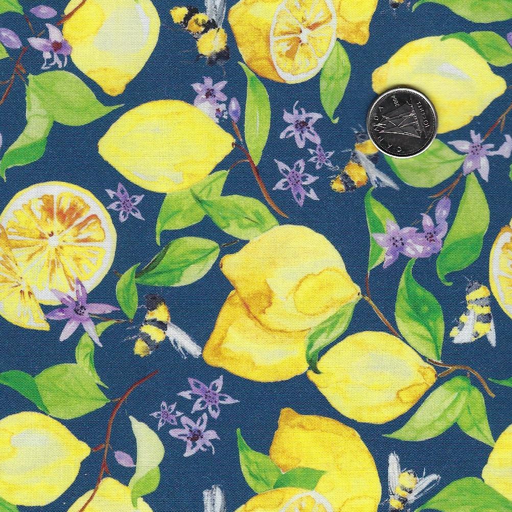 Sweet & Sour by Elena Fay for Paintbrush Studio Fabrics - Background Blue Lemon Tree