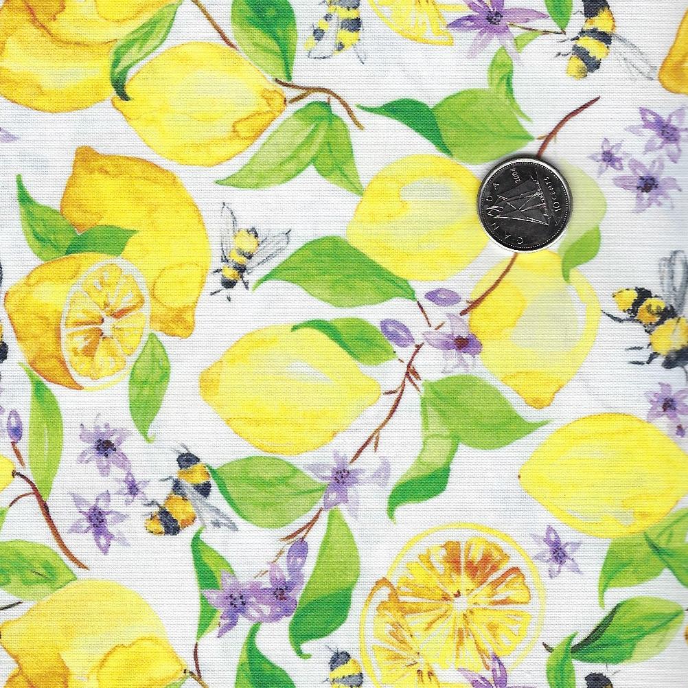 Sweet & Sour par Elena Fay pour Paintbrush Studio Fabrics - Background White Lemon Tree