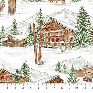 Alpine Winter par Deborah Edwards pour Northcott - Background White Alpine Village