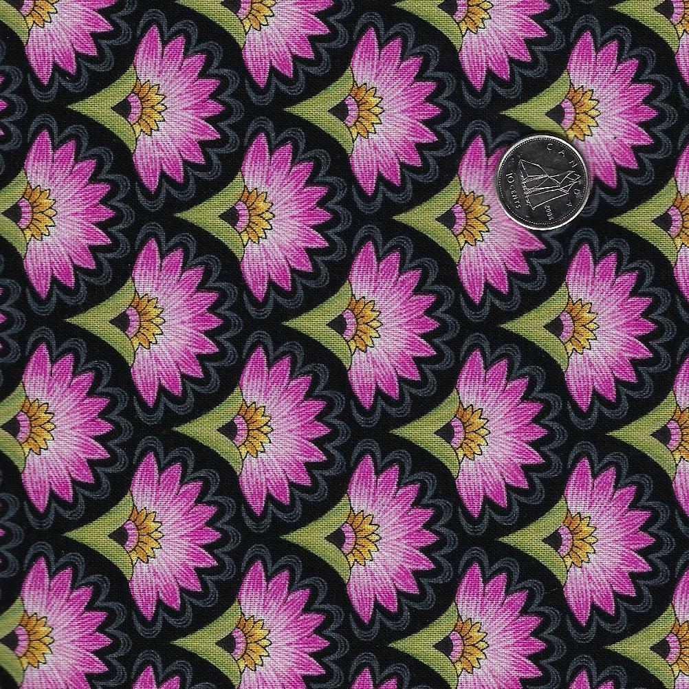 Water Lilies by Michel Design Works for Northcott - Background Black Scallop