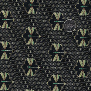 Water Lilies by Michel Design Works for Northcott - Background Black Dragonfly Grid