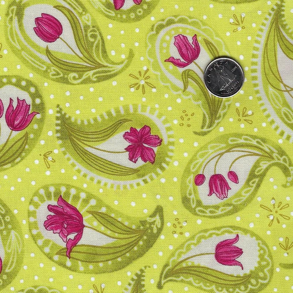 Tulip Tango by Robin Pickens for Moda - Background Chartreuse Paisley Tulip
