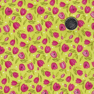 Tulip Tango par Robin Pickens pour Moda - Background Chartreuse Tossed Tulips