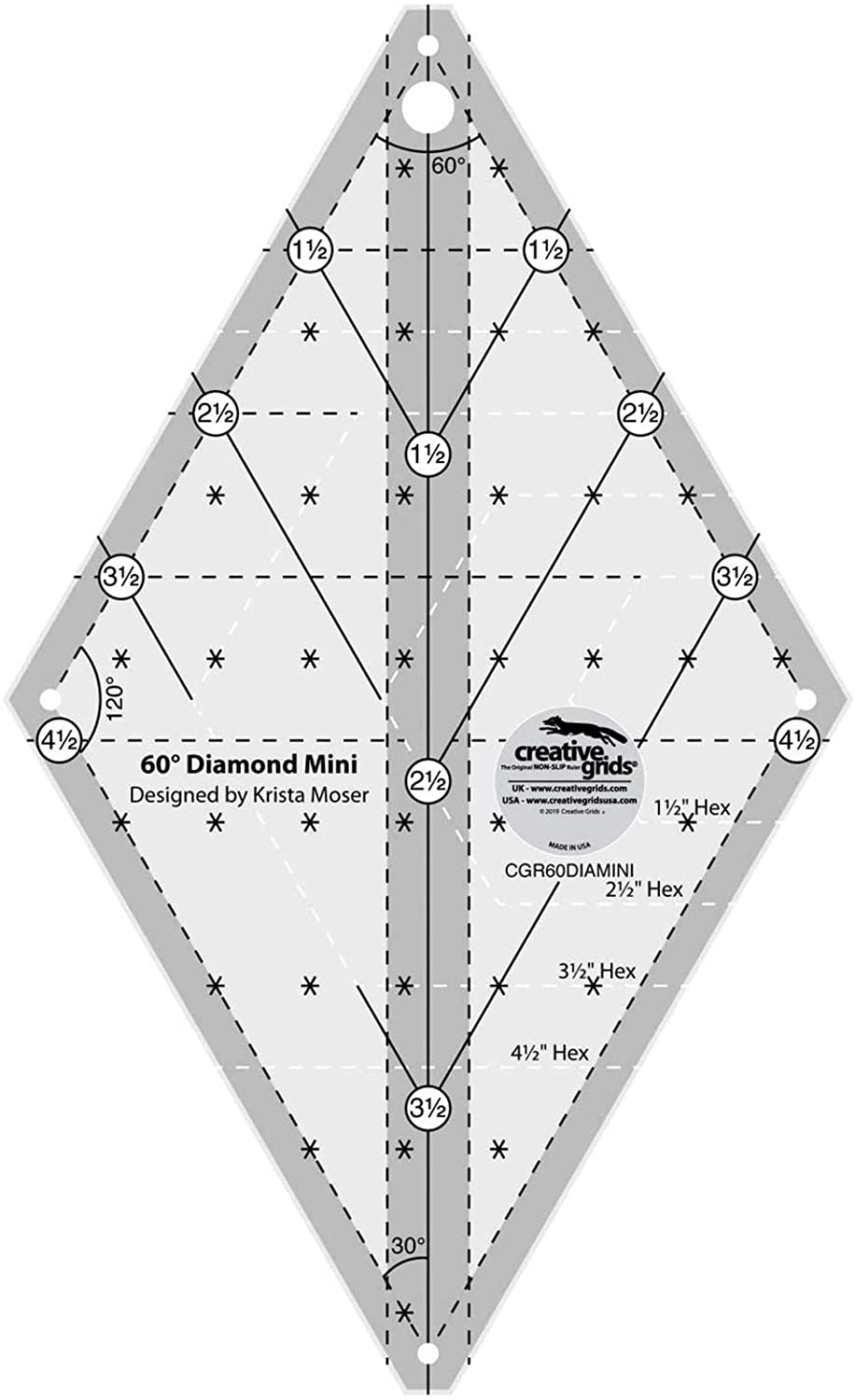 Creative Grids - Règle antidérapante à diamant de 60 degrés - 2 Tailles