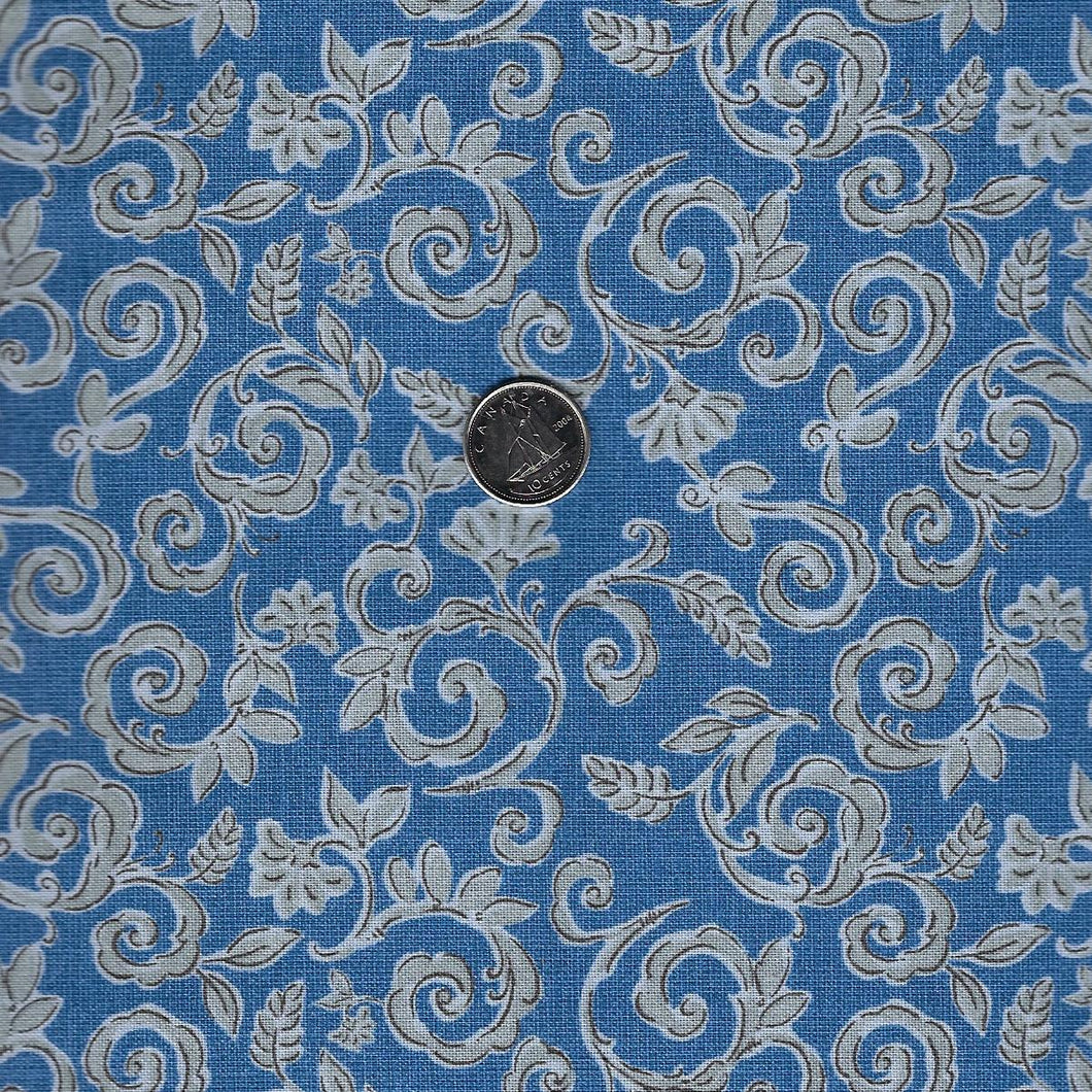 Morning Bloom par David Textiles - Background Blue Swirly Floral
