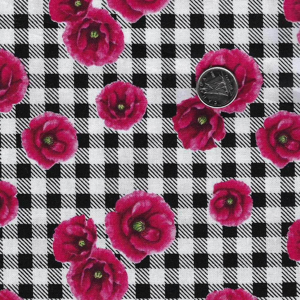 Ooh La La! by Michel Design Works for Northcott - Mini Poppies Black and White Checkered