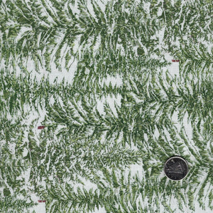 Alpine Winter by Deborah Edwards for Northcott - Background White Green Pine Trees
