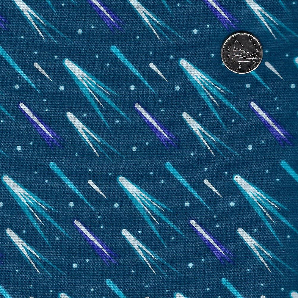 Planetarium by Elizabeth Hartman for Robert Kaufman - Background Blue Shooting Stars