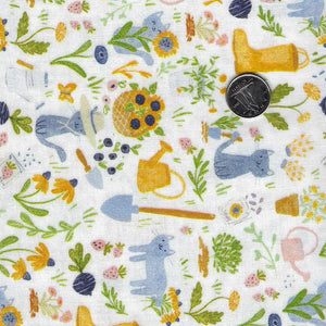 Meant To Bee by Clara Jean Design for Dear Stella Design - Background White Gardening Cats