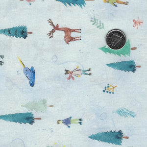 Baby It's Cold Outside by Clara Jean Design pour Dear Stella Design - Background Light Blue Forest Skating Scenes