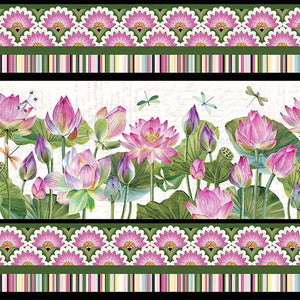 Water Lilies by Michel Design Works for Northcott - Border Print Background Cream