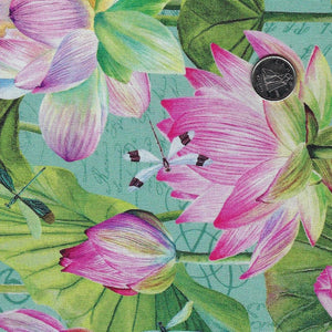 Water Lilies by Michel Design Works for Northcott - Background Seafoam Feature Floral