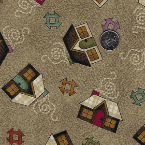 Home Sweet Home Flannel par Bonnie Sullivan pour Maywood Studio - Background Taupe Houses