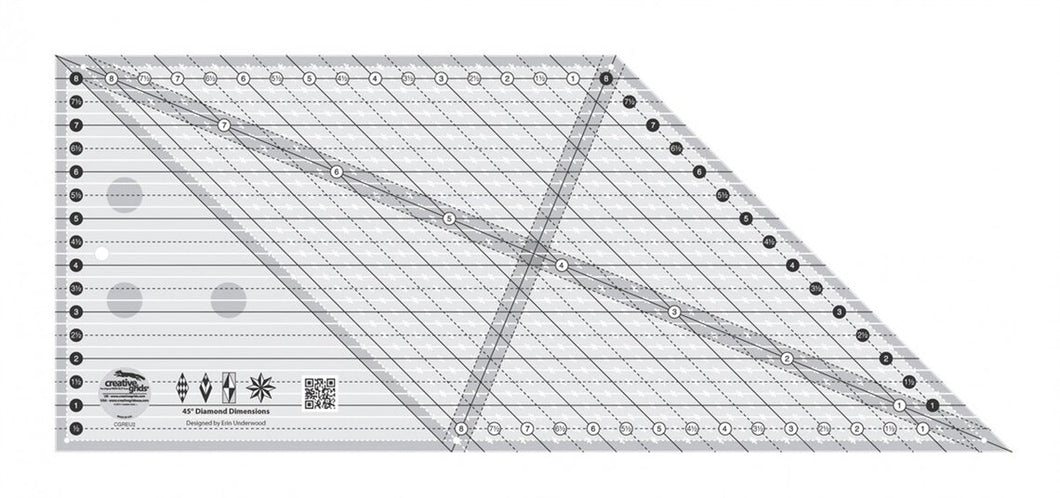 Creative Grids - Non-Slip 45 Degree Diamond Dimensions Ruler